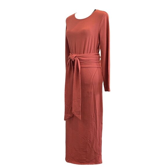 J. Jill Pure Jill Long Sleeve Round Neck Obi Sash Ginger Rust Knit Dress Size PM - Picture 2 of 7